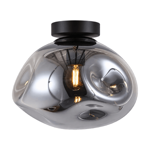 Large Glass Molten Ceiling Light – Smoke Glass and Black — white background
