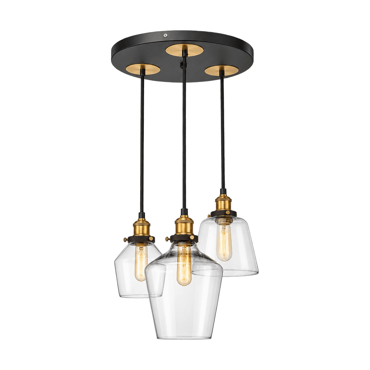Antique Brass & Glass Cluster Pendant Light — transparent background