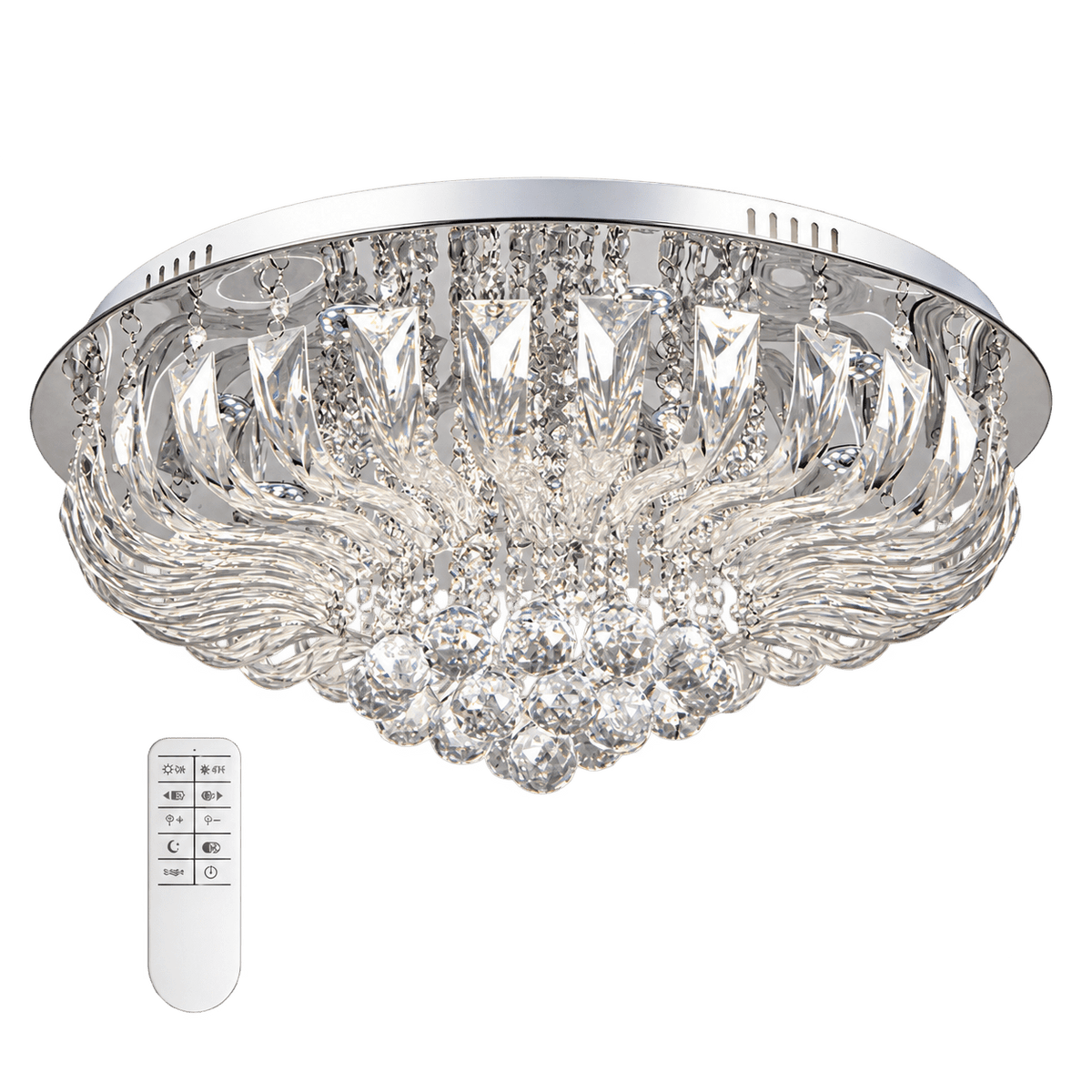 Chrome LED Ceiling Fitting with Crystals — transparent background