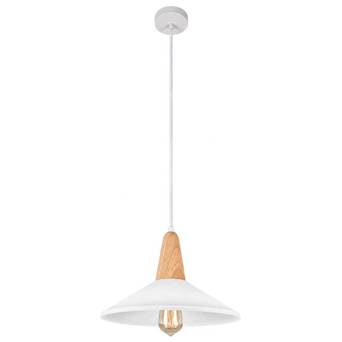 Metal & Wood Pendant with White Shade — transparent background