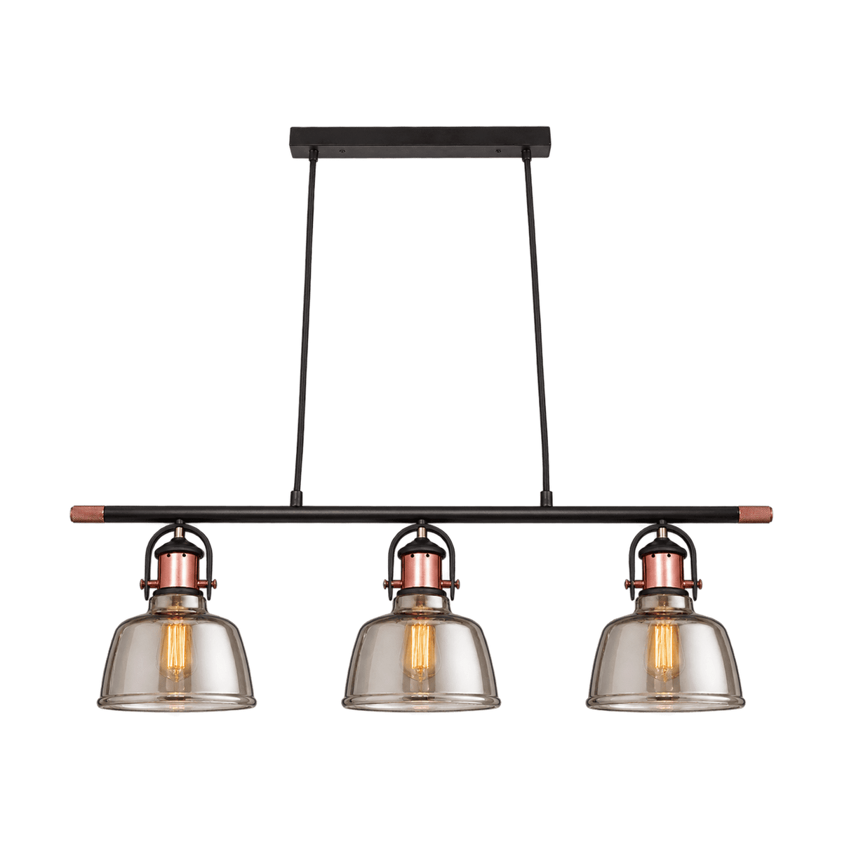 Nautical Trio Copper & Smoke Glass Pendant Light on transparent background