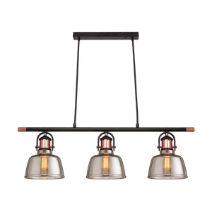 Nautical Trio Copper & Smoke Glass Pendant Light on transparent background