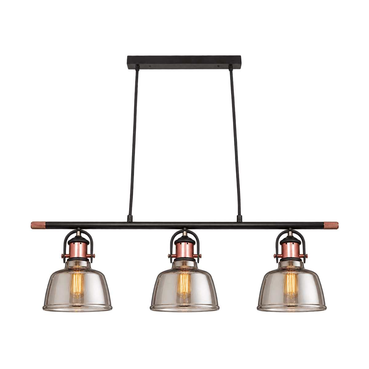 Nautical Trio Copper & Smoke Glass Pendant Light on white background