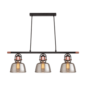 Nautical Trio Copper & Smoke Glass Pendant Light on white background