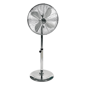 Satin Chrome Standing Floor Fan — transparent background