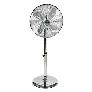 Satin Chrome Standing Floor Fan — white background
