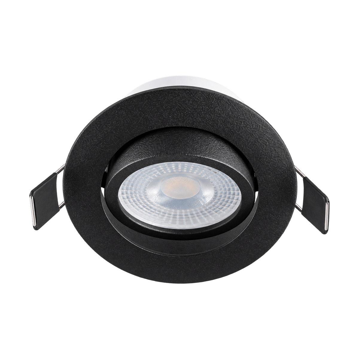 Black Aluminium Tilt LED Down Light & Bulb on a transparent background