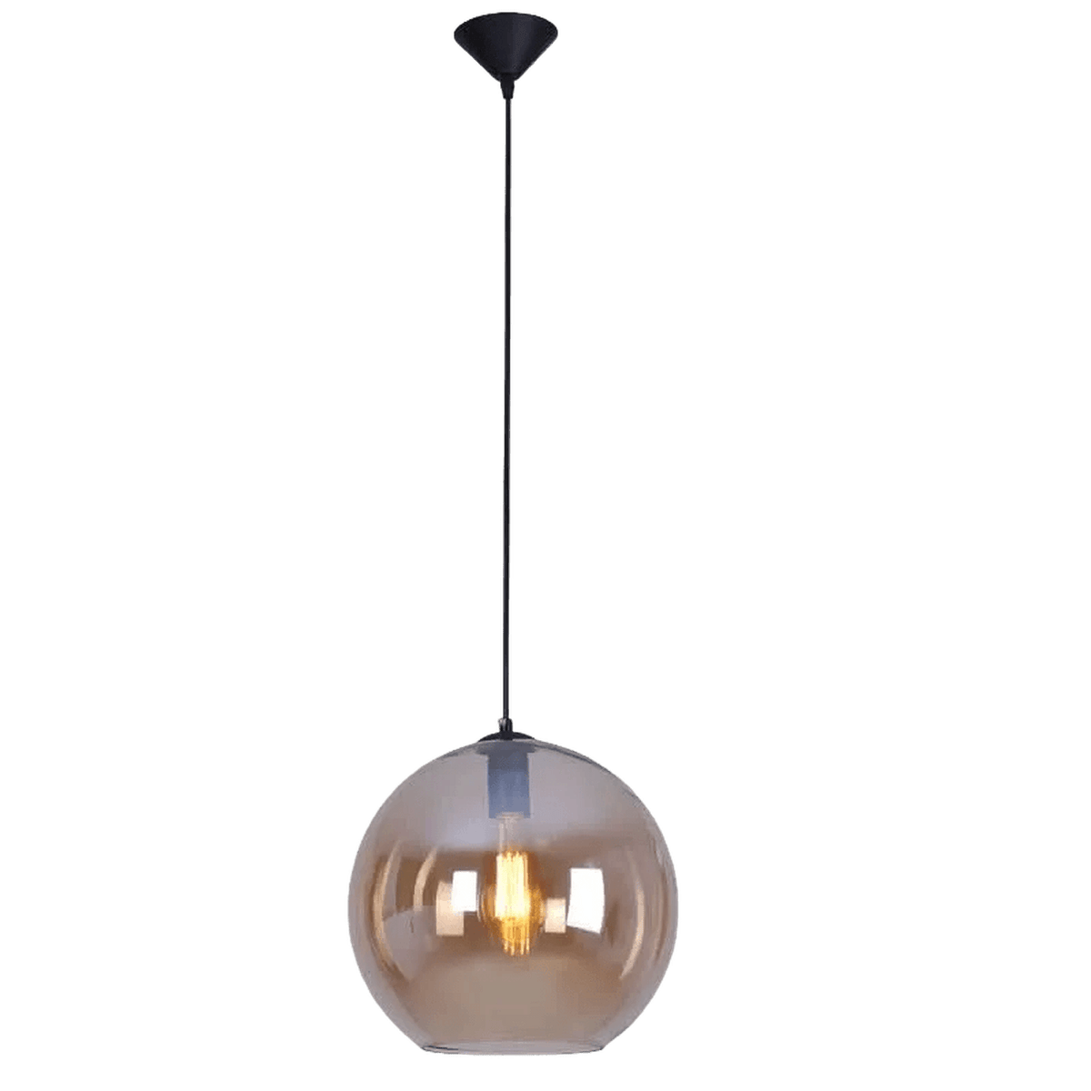 230V 60W E27 Small Glass Ball Pendant - Black with Amber Glass — transparent background