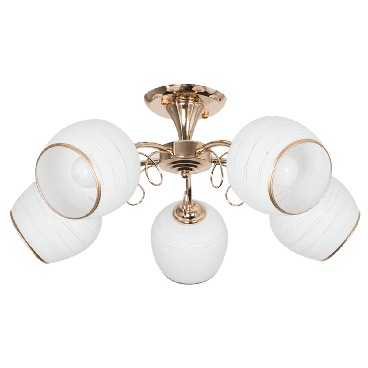 5 Light Gold & Patterned Glass Chandelier — transparent background