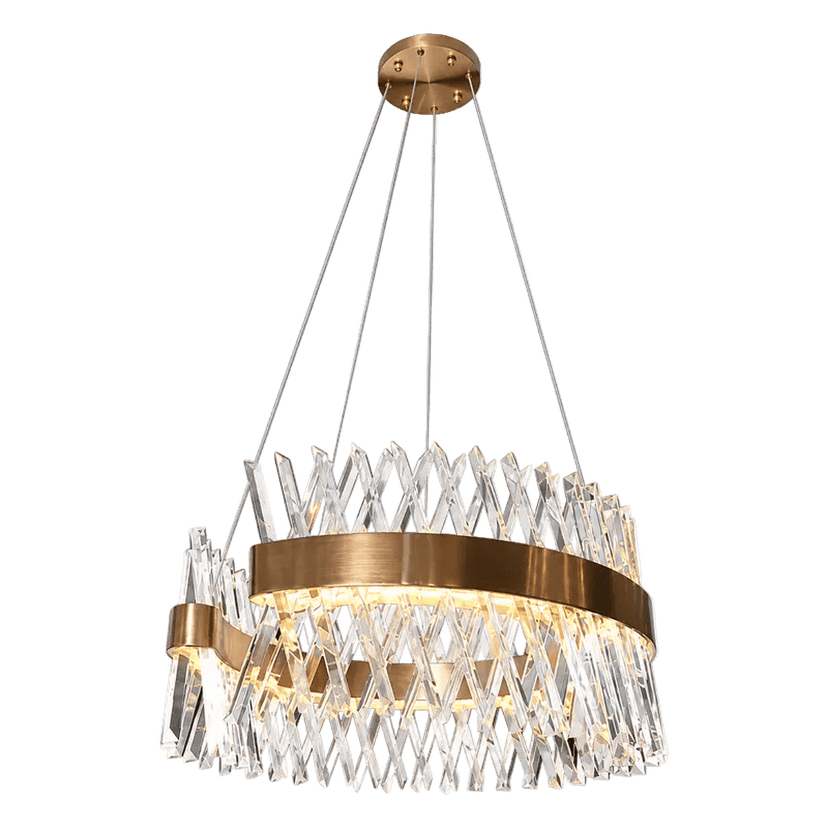Round Gold & Crystal Chandelier — transparent background
