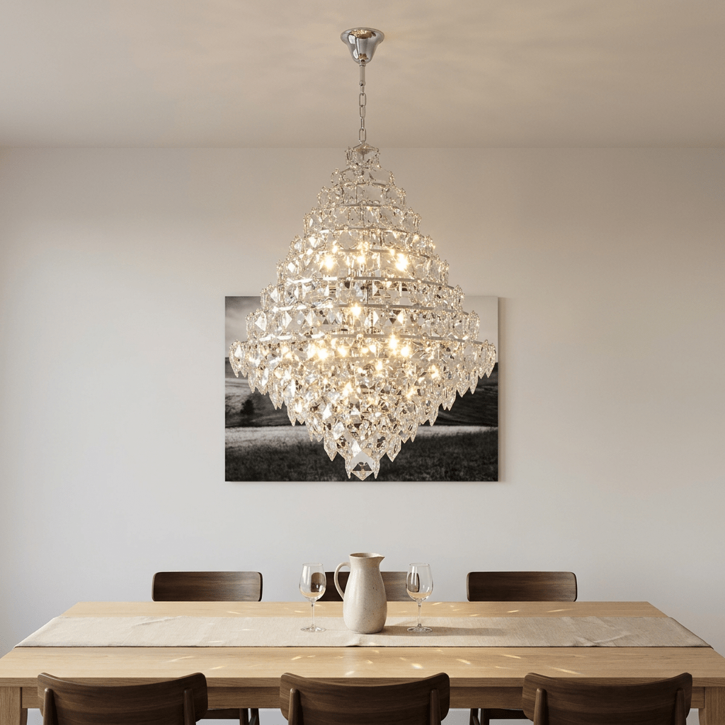 230V 40W E14 Medium Diamond Crystal Chandelier - Chrome