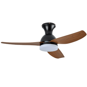 3 Blade Black & Wood Ceiling Fan — transparent background