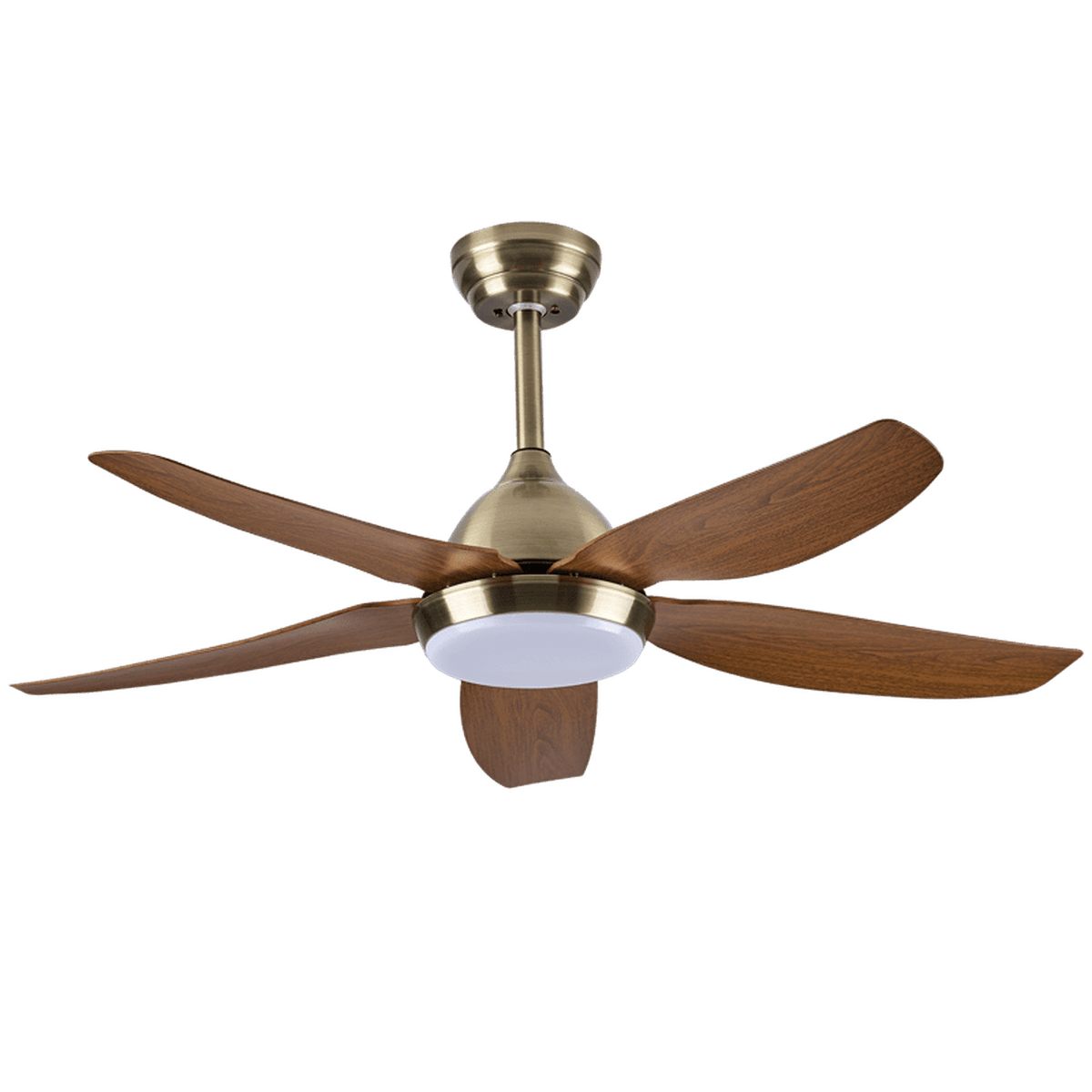 5 Blade Brass & Wood Ceiling Fan — transparent background