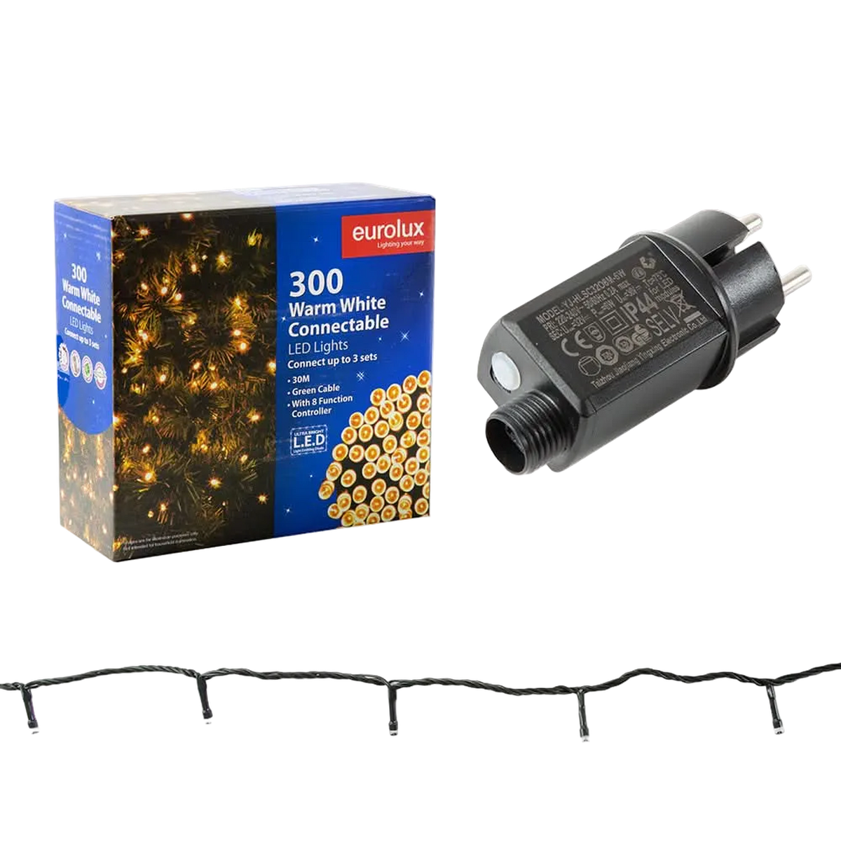 LED Fairy Lights - 30M / Green Cable / Connectable / Warm White — transparent background