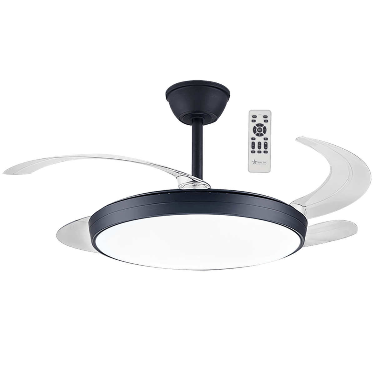 Black Retractable LED Ceiling Fan — transparent background