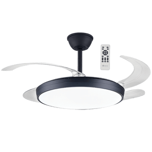 Black Retractable LED Ceiling Fan — transparent background