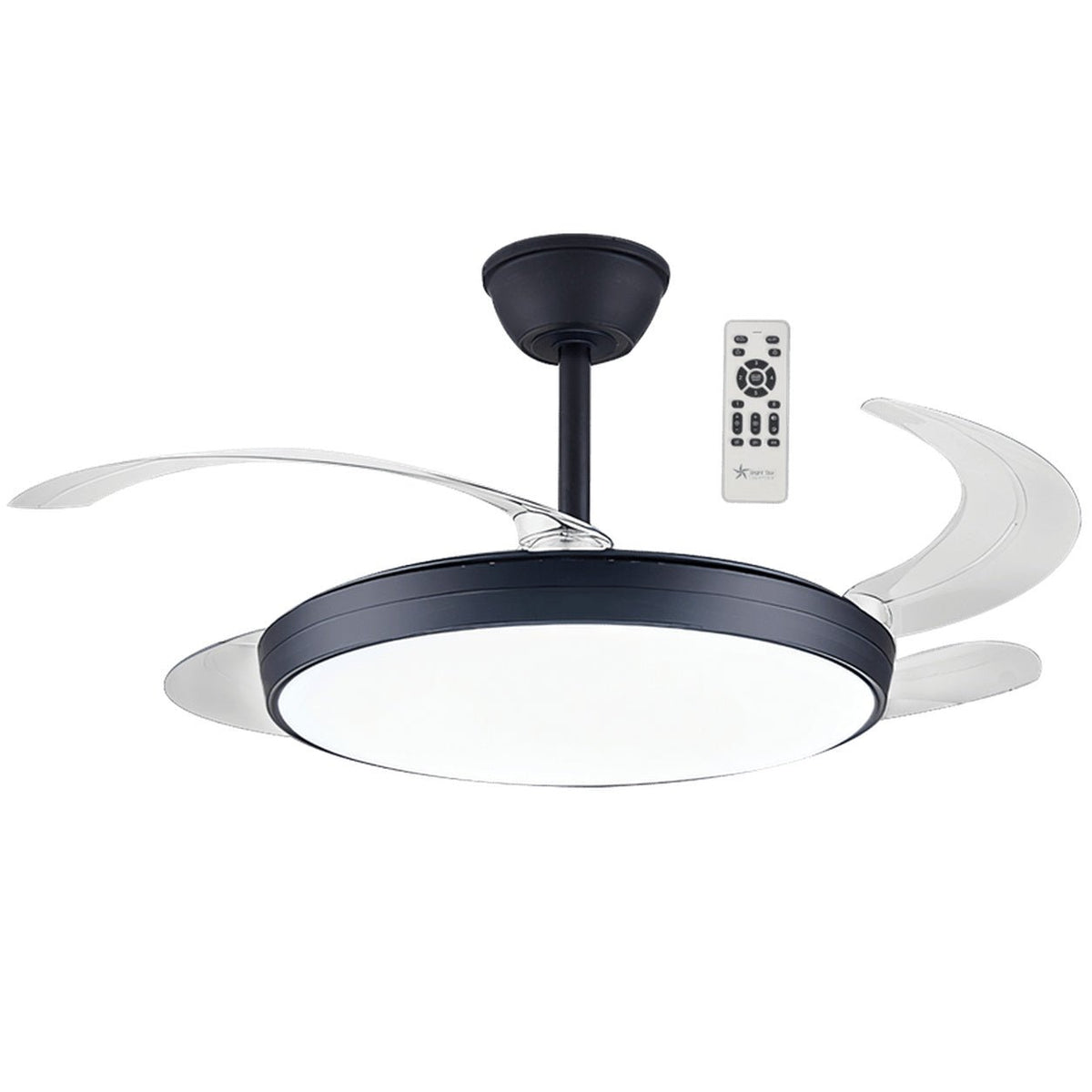 Black Retractable LED Ceiling Fan — white background