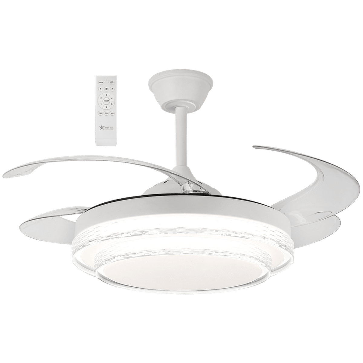Speckled White Retractable LED Ceiling Fan — transparent background