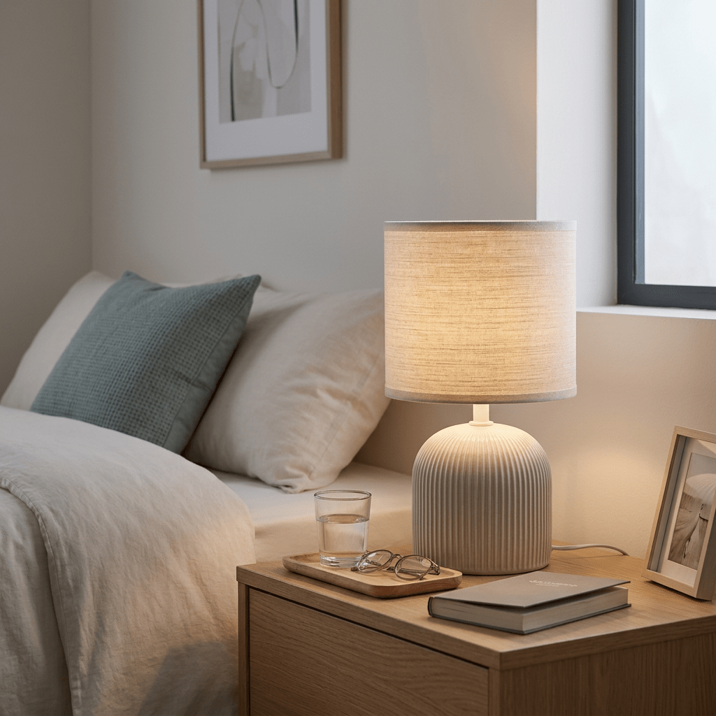 Beige Ribbed Ceramic Table Lamp