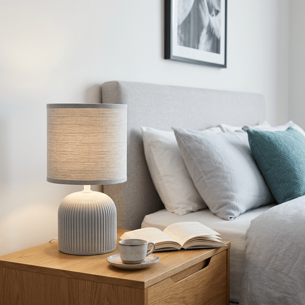 Grey Ribbed Ceramic Table Lamp