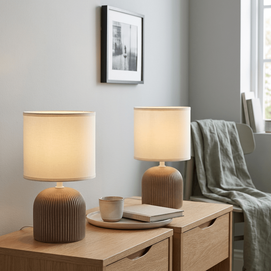 Brown Ribbed Ceramic Table Lamp