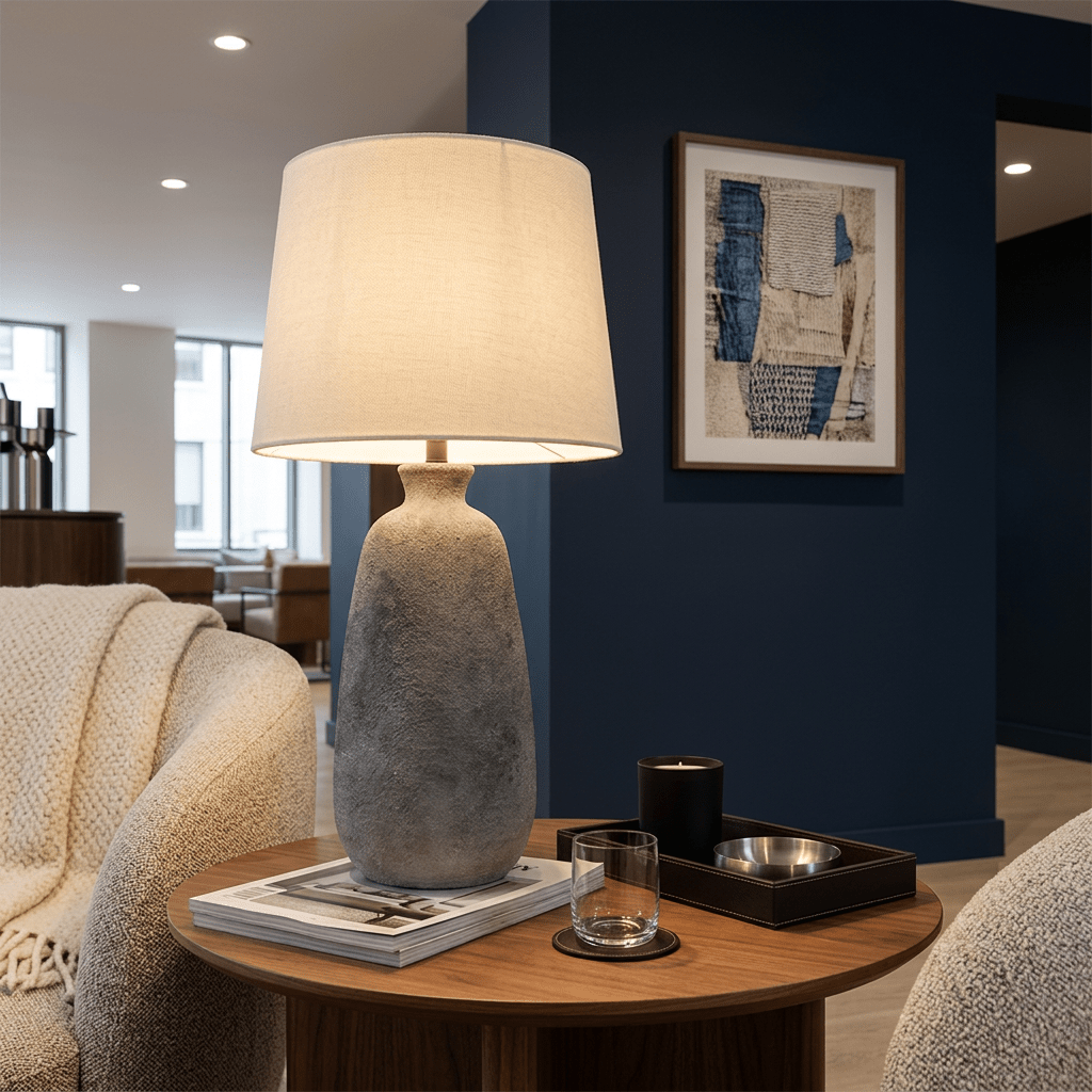 Tall Grey Stone Ceramic Table Lamp