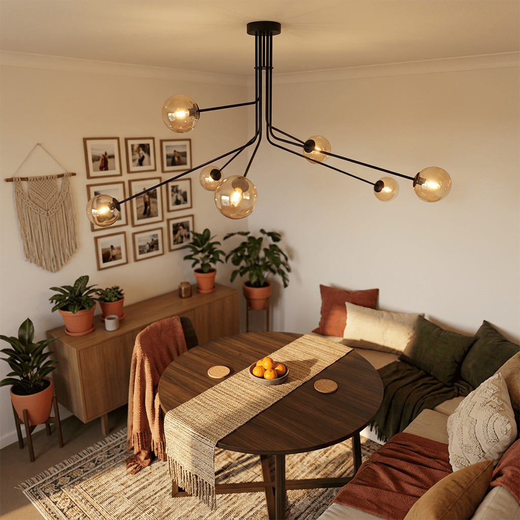 Woza 7 Light Black & Amber Chandelier