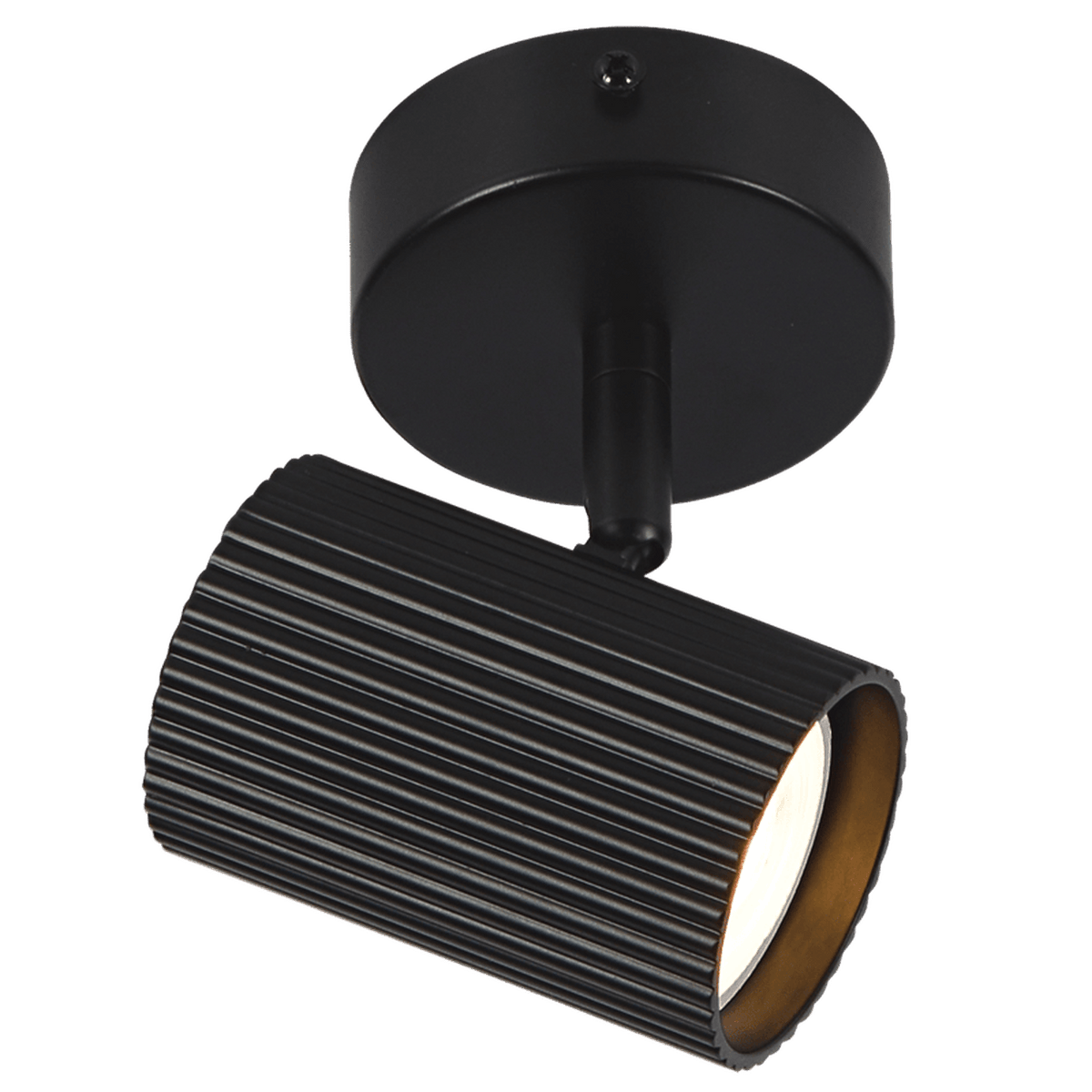 1 Light Ribbed Matt Black Ceiling Spotlight — transparent background