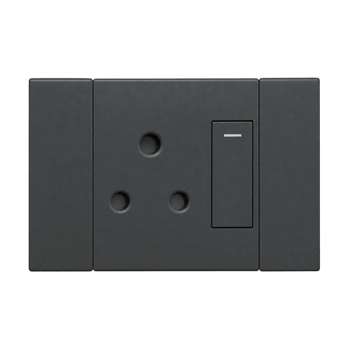 Veti 2 - Charcoal Horizaontal Single 16A Socket - Switched on a transparent background