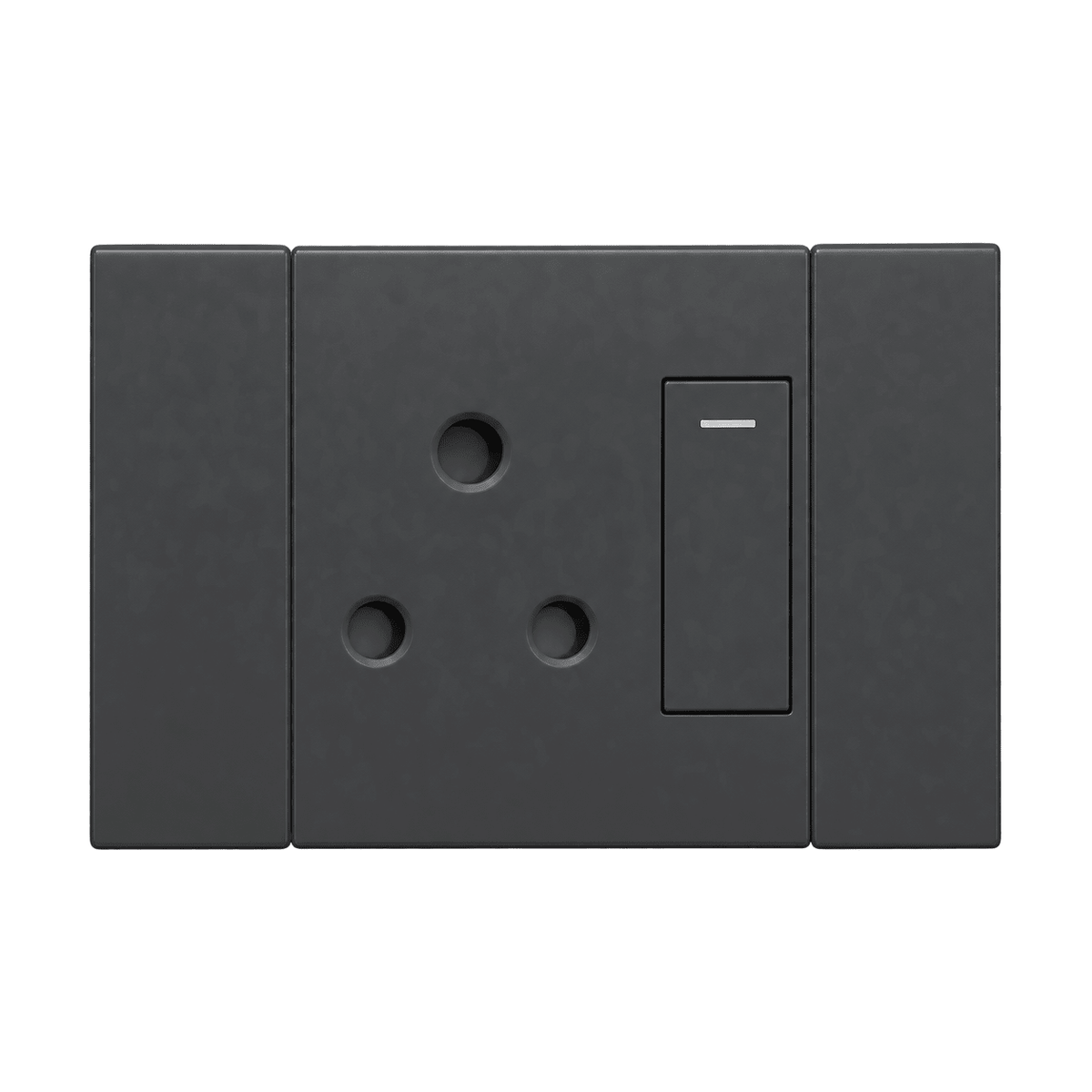Veti 2 - Charcoal Horizaontal Single 16A Socket - Switched on a white background