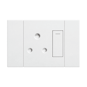 Veti 2 - White Horizontal 1 x 16A Socket - Switched on a white background