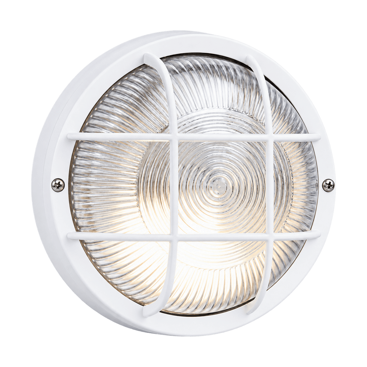 Round PVC Grid Bulkhead - Clear Glass IP44 - White on a transparent background