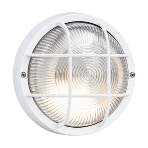 Round PVC Grid Bulkhead - Clear Glass IP44 - White on a transparent background