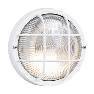 Round PVC Grid Bulkhead - Clear Glass IP44 - White on a white background