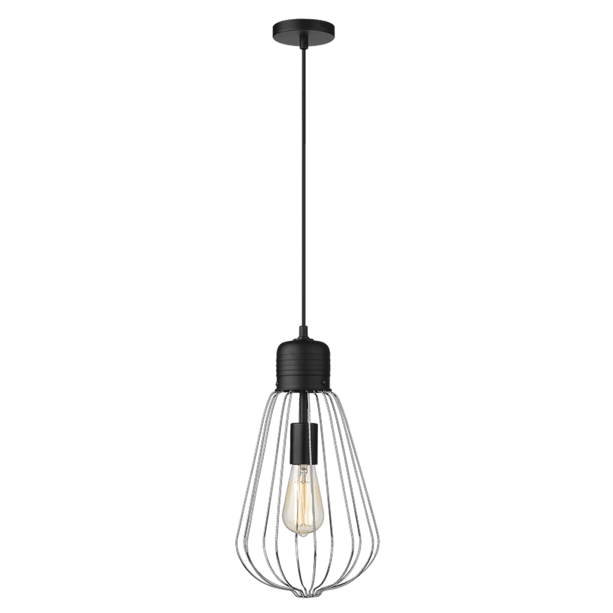 Amaya Black Metal Pendant Light - Modern Chrome Frame — transparent background