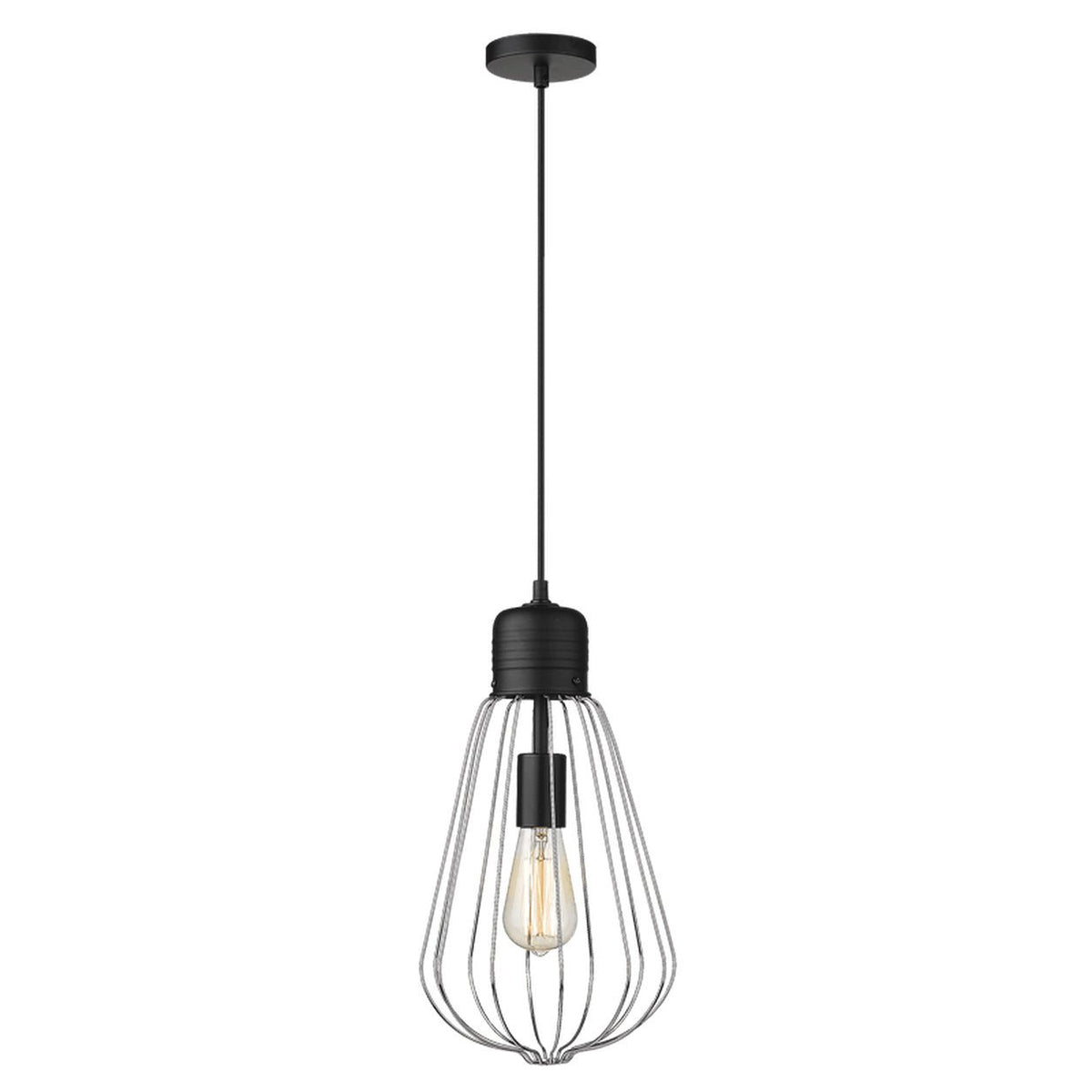 Amaya Black Metal Pendant Light - Modern Chrome Frame — white background