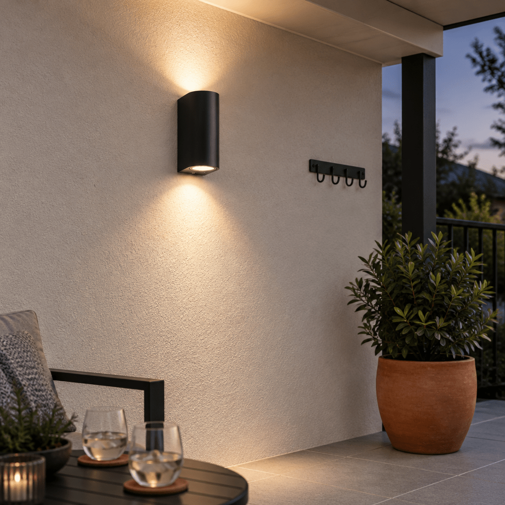 Emma Matt Black Outdoor Wall Light IP44 Up & Down Lighting
