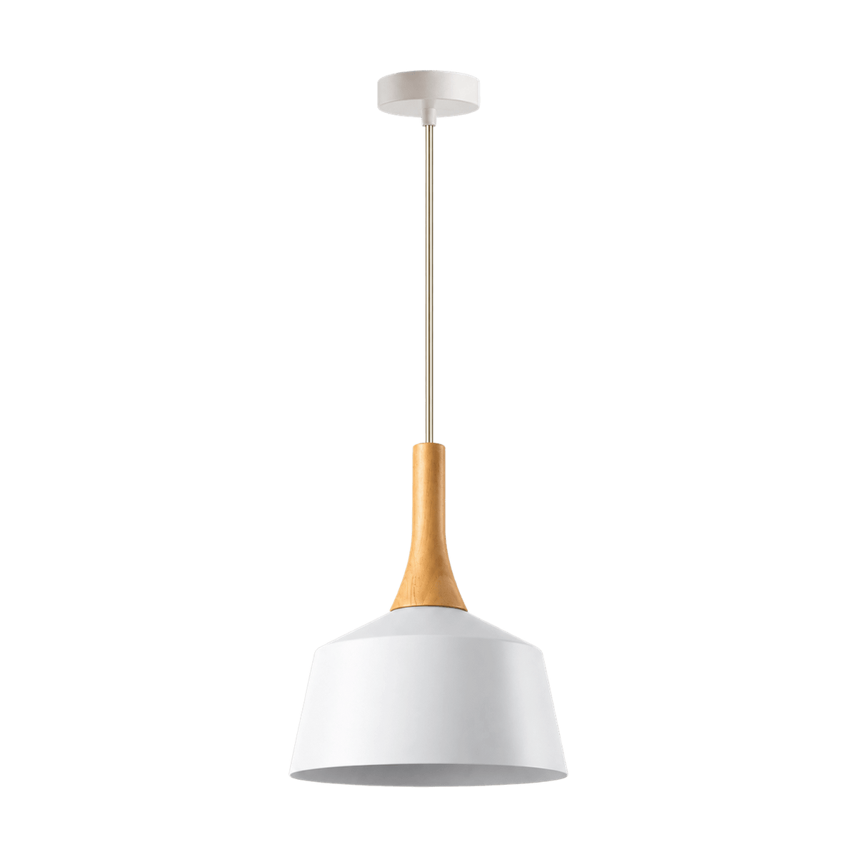 Small Metal & Wood White Pendant Light on a transparent background