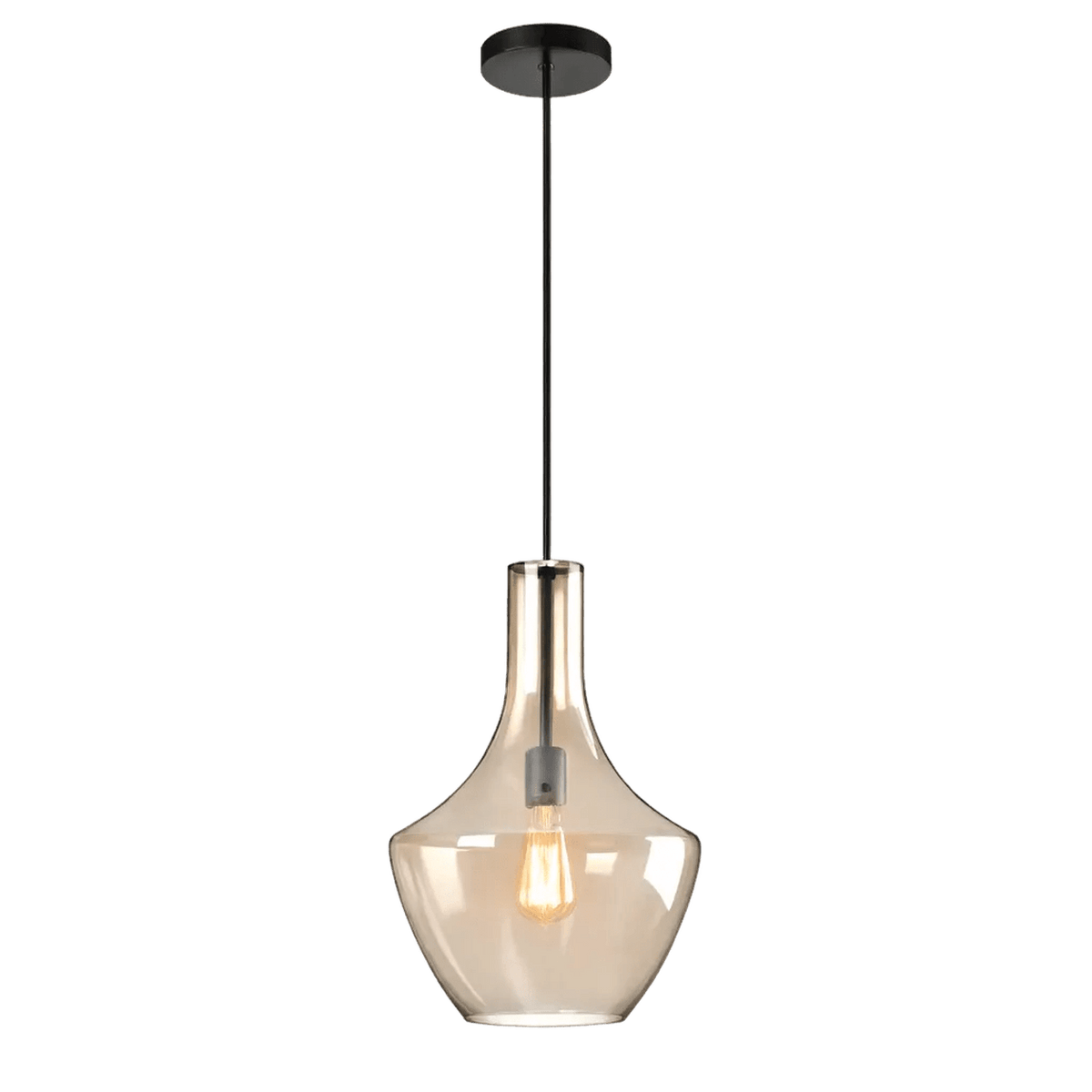 Amber Glass Pendant Light Black Finish — transparent background