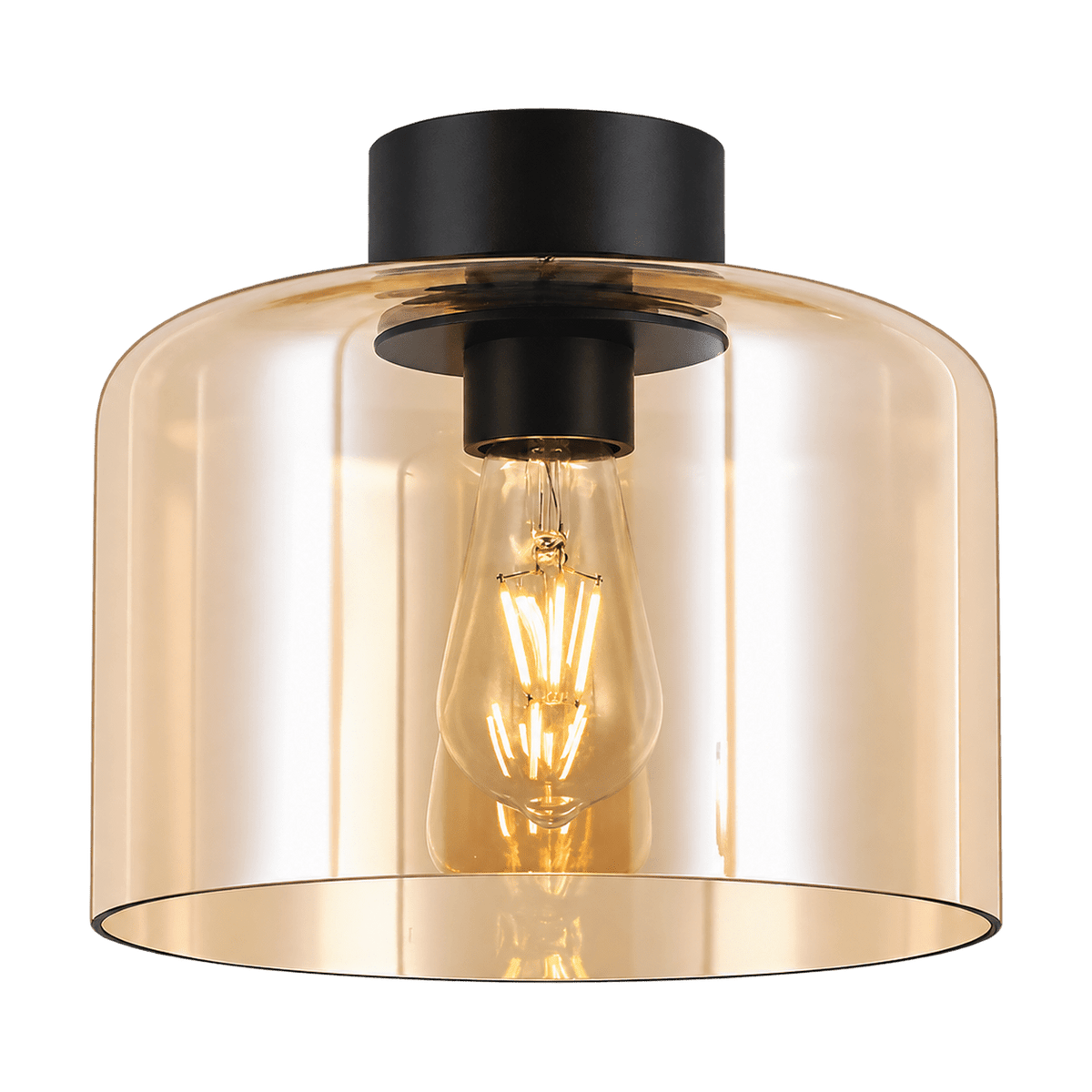 Amber Glass Matt Black Ceiling Light on a transparent background