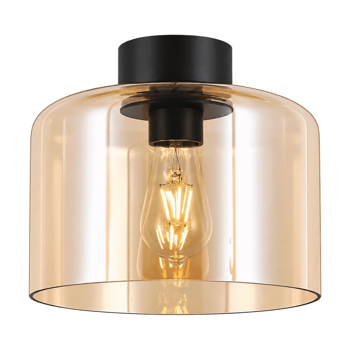 Amber Glass Matt Black Ceiling Light on a white background