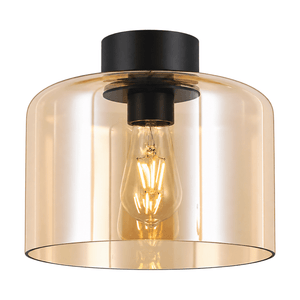 Amber Glass Matt Black Ceiling Light on a white background