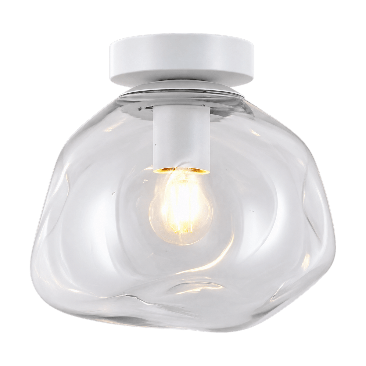 Small Glass Molten Ceiling Light – Clear Glass and White on a transparent background