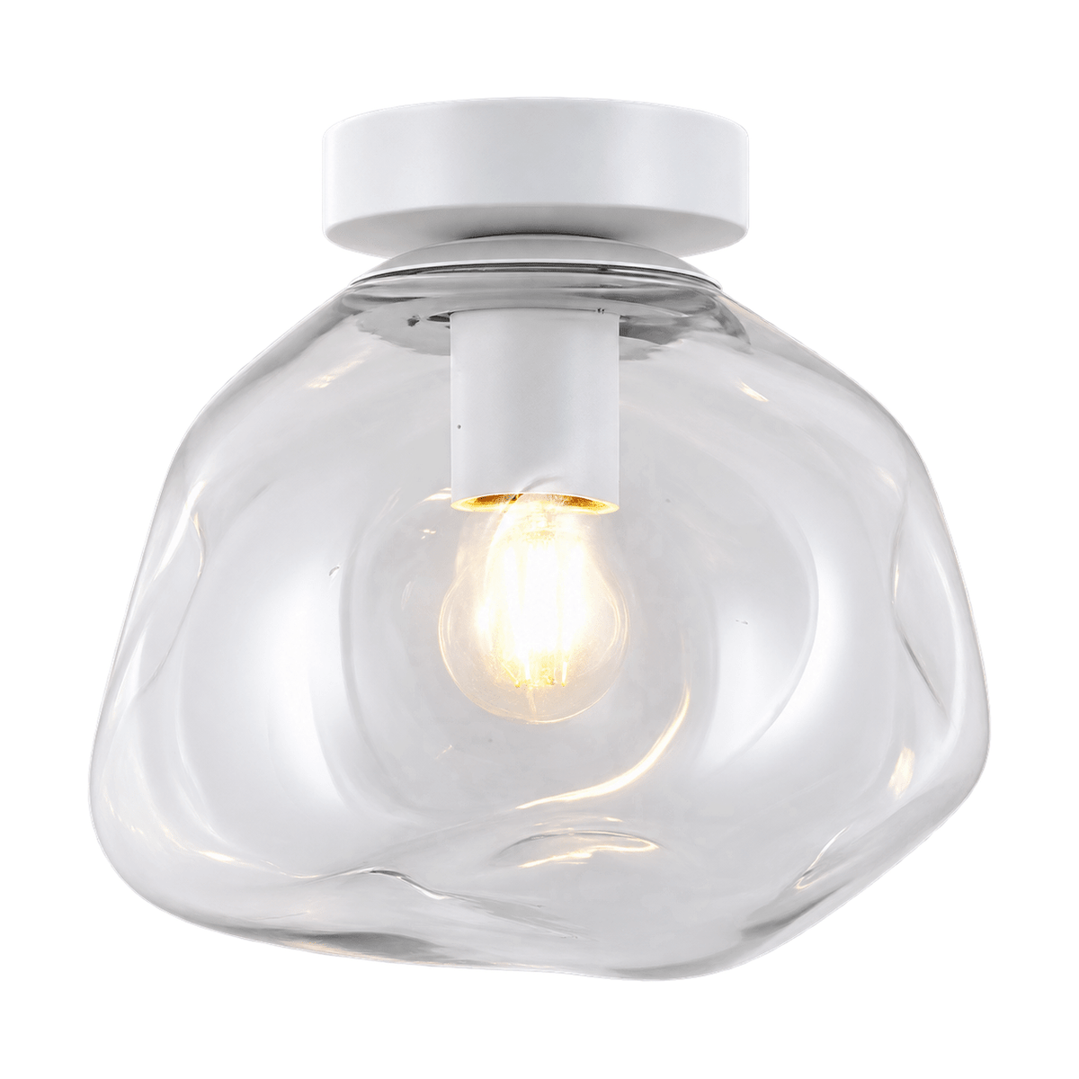 Small Glass Molten Ceiling Light – Clear Glass and White on a white background
