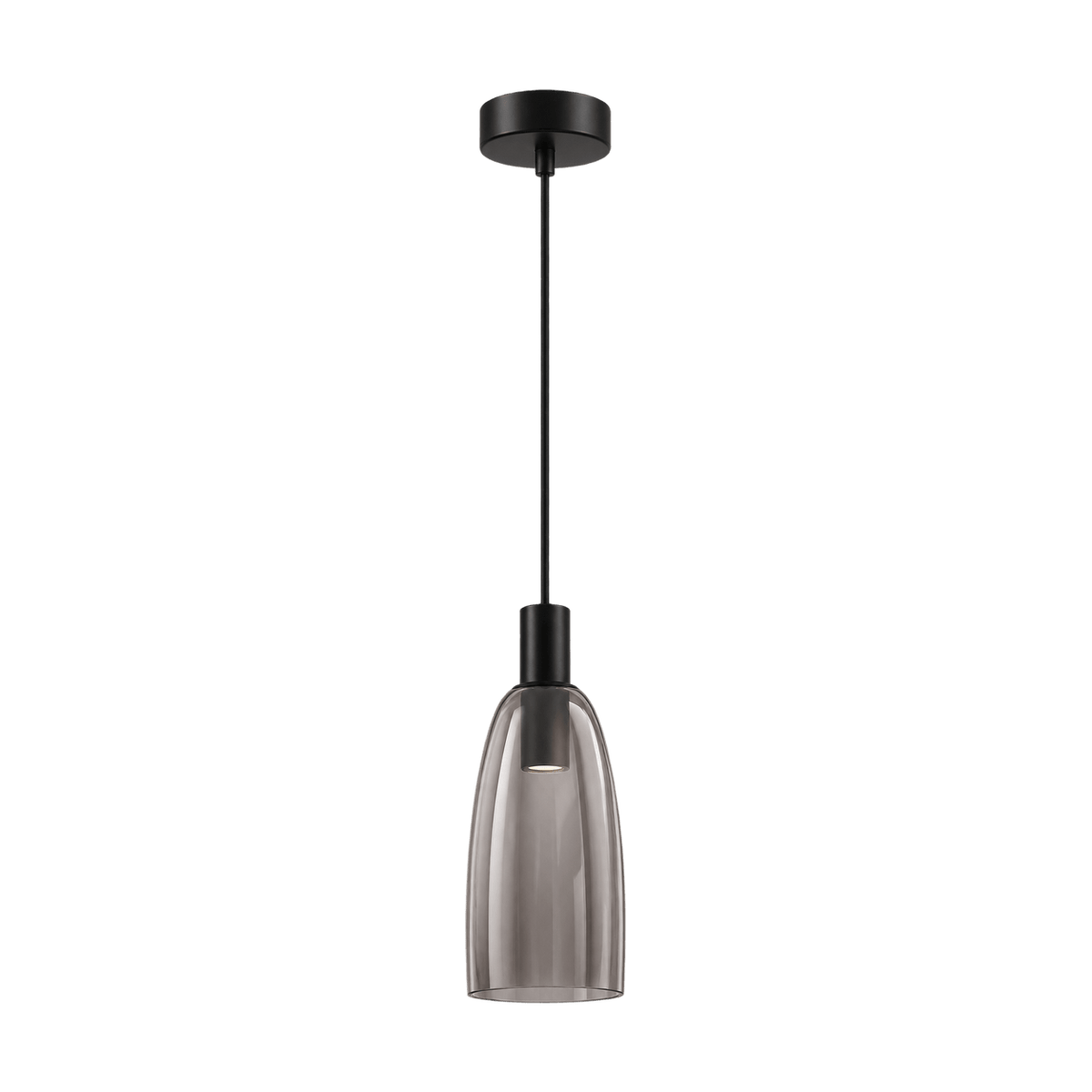 Malaga Matt Black Pendant Light Smokey Glass Shade