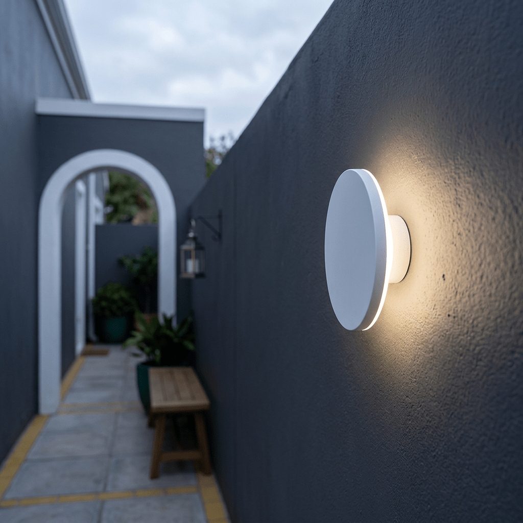 Spazio Focal Round Matt White LED Outdoor Wall Light