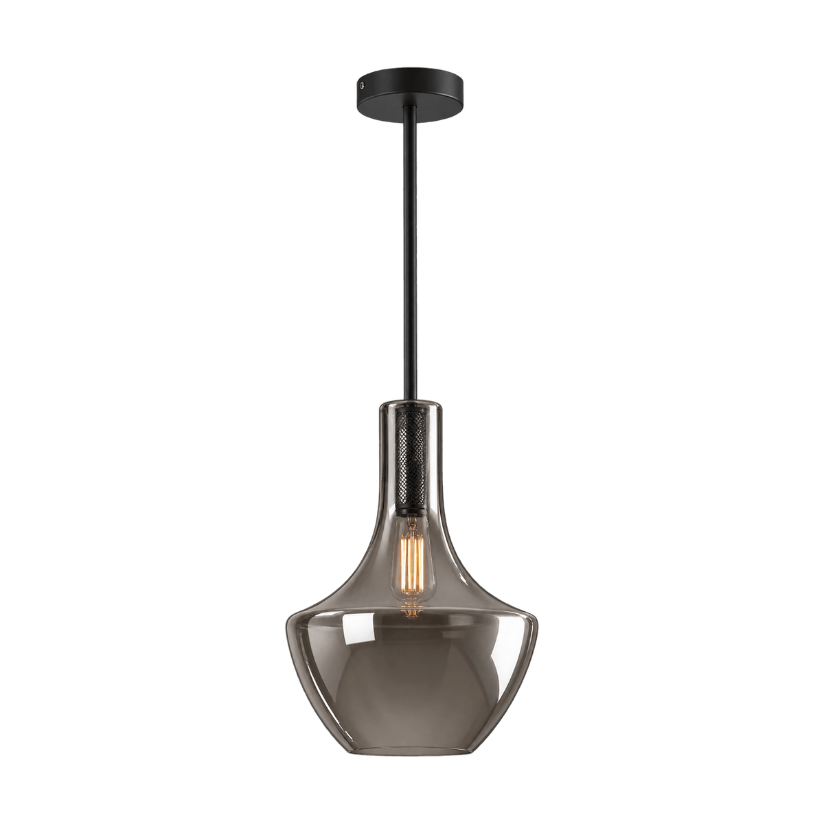 230V 40W E27 Small Vase Glass Pendant - Black Rod with Smoke Glass