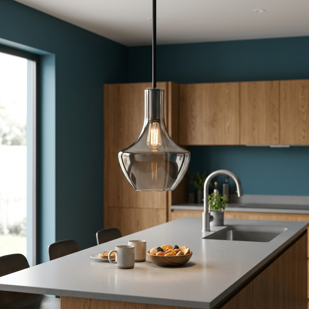 230V 40W E27 Small Vase Glass Pendant - Black Rod with Smoke Glass