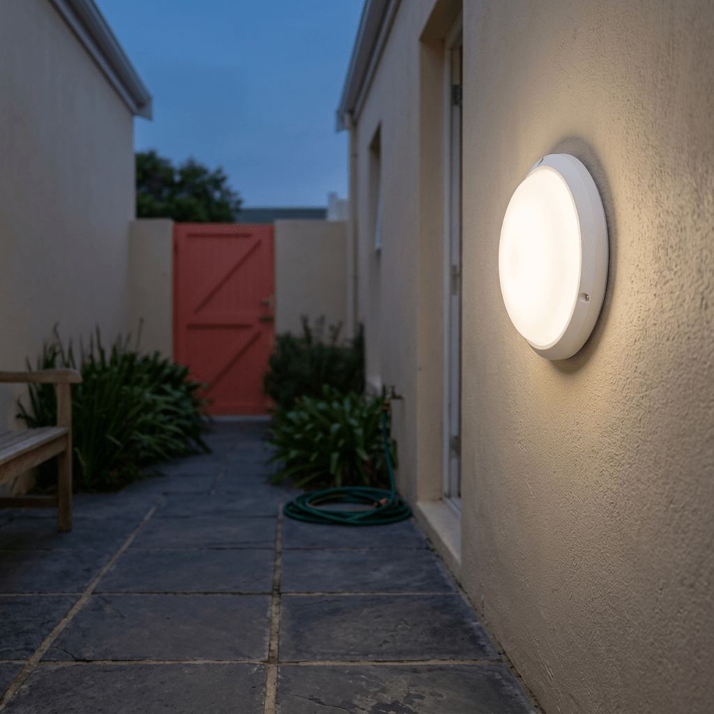 White Outdoor Wall Light IP44 Round Bulkhead Diffused