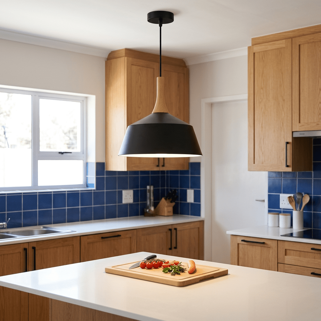 230V 40W E27 Medium Metal and Wood Pendant, Black